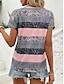 Χαμηλού Κόστους Γυναικεία T-Shirts-Γυναικεία Μπλουζάκι Ριγέ Σπινθήρα Καθημερινά Εξόδου Κουμπί Στάμπα Ανθισμένο Ροζ Κοντομάνικο Στυλάτο Λαιμόκοψη V Καλοκαίρι