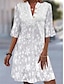 cheap Plain Dresses-Women&#039;s White Dress Mini Dress Lace Button Vacation Streetwear Casual Split Neck 3/4 Length Sleeve White Color