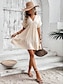 זול שמלות פשוטות-בגדי ריקוד נשים שמלת קיץ שמלת כלה תחרה לבנה שמלת מידי Ruched אלגנטית גזרת A צווארון V שרוולים קצרים לבן צבע
