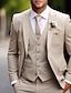 tanie Garnitury-Męskie garnitury ślubne khaki, jednokolorowe, 3-częściowe, codzienne biznesowe, plus rozmiar, jednorzędowe, zapinane na dwa guziki, 2024