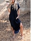 זול שמלות פשוטות-בגדי ריקוד נשים שמלת קז&#039;ואל שמלה ארוכה שמלת מקסי כיס מפוצל פגישה (דייט) סגנון רחוב מקסי צווארון עגול קצר שרוולים קצרים שחור יין כחול נייבי צבע