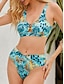 preiswerte Bikini-Sets-Damen Badeanzug Bikinis 2 Stück Bademode Blätter V-Wire Ausschnitt Modisch Strandbekleidung Badeanzüge