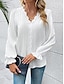 baratos Tops básicos de mulher-Camisa Social Blusa Mulheres Preto Branco Vermelho Tecido Renda Rua Diário Moda Decote V Normal S