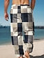 abordables Pantalons décontractés imprimés pour hommes-Pantalon à carreaux hawaïen pour hommes, pantalon de vacances en plein air, coupe décontractée, micro-élastique