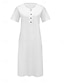 Χαμηλού Κόστους σχέδιο βαμβακερά &amp; λινά φορέματα-Γυναικεία Λευκό φόρεμα Φόρεμα από λινό Λευκό βαμβακερό φόρεμα Μακρύ φόρεμα Κουμπί Τσέπη Καθημερινό Καθημερινά Διχασμένος λαιμός Μισό μανίκι Καλοκαίρι Άνοιξη Μαύρο Λευκό Σκέτο