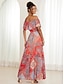 Χαμηλού Κόστους Print Φορέματα-Γυναικεία Σουρωτά Ώμοι Έξω Μακρύ φόρεμα Βοημία Κοντομάνικο Καλοκαίρι Άνοιξη