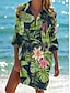 cheap Shirt Dresses-Women&#039;s Shirt Dress Casual Dress Mini Dress Vacation Beach Polyester Casual Shirt Collar Button Print Long Sleeve Summer Spring Loose Fit White Pink Red Floral Leaf S M L XL 2XL