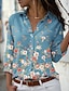 cheap Women&#039;s Blouses &amp; Shirts-Women&#039;s Shirt Blouse Floral Daily Vacation Button Print Blue Long Sleeve Casual Shirt Collar Spring &amp;  Fall