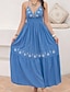 cheap Plain Dresses-Women&#039;s Denim Dress Maxi Dress Chiffon Ruched Party Elegant Bohemia Halter Neck Sleeveless Blue Color