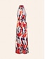 baratos Jumpsuits-macacão de cetim solto floral com cintura larga e cinto