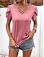 preiswerte T-Shirts für Damen-Damen Tunika Glatt Spitze Täglich Urlaub Modisch Kurzarm V Ausschnitt Rosa Sommer