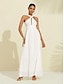 cheap Casual Dress-Chiffon Solid Cross Halter Elegant Maxi Dress