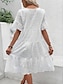 Недорогие простые платья-Жен. Белое платье Платье средней длины Кружева Пэчворк Уличный стиль На каждый день V-образный вырез С короткими рукавами Белый Цвет