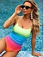 cheap One-piece swimsuits-Women&#039;s Swimwear One Piece Swimsuit Backless Halter Gradient Color V Neck Tropical Beach Wear Bathing Suits