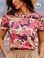 Χαμηλού Κόστους Γυναικεία T-Shirts-Γυναικεία Μπλουζάκι 100% Βαμβάκι Φλοράλ Σπίτι Ημέρα του Αγίου Βαλεντίνου Causal Στάμπα Ανθισμένο Ροζ Κοντομάνικο Στάμπα Στρογγυλή Λαιμόκοψη Όλες οι εποχές