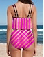 baratos Conjuntos de Bikini-Mulheres Roupa de Banho Biquíni 2 partes Normal roupa de banho Listrado Gola Redonda Tropical Roupa de Praia Fatos de banho