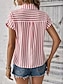 baratos Blusas listradas e geométricas-camisa feminina blusa estilosa moderna listrada botões estampa manga curta regular tops camisa gola férias diário preto rosa vermelho azul azul claro verão