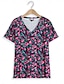 お買い得  レディースＴシャツ-女性用 Tシャツ フラワー 日常 プリント ローズピンク 半袖 ファッション Ｖネック 夏