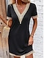זול שמלות פשוטות-בגדי ריקוד נשים שמלה שחורה שמלת מידי עיטור תחרה אלגנטית וינטאג&#039; צווארון V ללא שרוולים שחור צבע