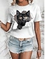 billige T-shirts til kvinde-Dame T-shirt 3D cat Dyr Trykt mønster Daglig Weekend Mode Kortærmet Rund hals Hvid Sommer