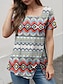 billige T-skjorter til kvinner-Dame T skjorte Geometrisk Daglig Trykt mønster Blå Kortermet Bohem Mote Firkantet hals Sommer