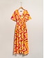 זול הדפס שמלת קז&#039;ואל-שמלת מקסי גיאומטרית שיפון עם צווארון V
