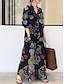 cheap Print Cotton &amp; Linen Dresses-Women&#039;s Vintage Dress Shirt Dress Casual Dress Maxi Dress Cotton Linen Pocket Puff Sleeve Stylish Casual Office Work Daily Shirt Collar 3/4 Length Sleeve Summer Spring Fall Black Orange