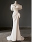 cheap Wedding Dresses-Beach Open Back Simple Wedding Dresses Sheath / Column Scoop Neck Sleeveless Sweep / Brush Train Stretch Fabric Bridal Gowns With Solid Color Summer Wedding Party 2024