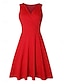 baratos vestidos lisos vintage-Mulheres Pregueado Vestido antigo Vestido midi Elegante Tecido Decote V Sem Manga Diário Encontro Vinho Luz Vermelha