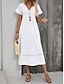 preiswerte schlichte Kleider-Damen Sommerkleid Weißes Spitzen-Brautkleid Midikleid Spitze Brautkleider schlicht V Ausschnitt Kurzarm Weiß Farbe