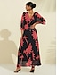 Χαμηλού Κόστους print casual φόρεμα-στάμπα λουλουδιών με φύλλα σιφόν v μάξι φόρεμα με λαιμόκοψη