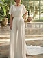 cheap Wedding Dresses-Wedding Dresses Two Piece Off Shoulder V Neck Regular Straps Chapel Train Chiffon Bridal Gowns With Pleats Ruched 2024