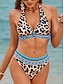 halpa Bikinisetit-Naisten Normaali Uima-asut Bikinit 2 kpl Uimapuku Leopardi Paisley-kuvio V-pääntie Trooppinen Ranta-asut Uimapuvut