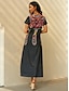 voordelige Jurken met print-Dames Casual jurk Kleurenblok Tribal Splitsen Afdrukken Strakke ronde hals Maxi-jurk Vintage Etnisch Vakantie Korte mouw Zomer