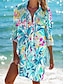 cheap Shirt Dresses-Women&#039;s Shirt Dress Casual Dress Mini Dress Vacation Beach Polyester Casual Shirt Collar Button Print Long Sleeve Summer Spring Loose Fit White Pink Red Floral Leaf S M L XL 2XL