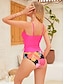 olcso Bikiniszettek-Női Szabályos Fürdőruha Bikini 2 darab Fürdőruha Fodrozott Zsinór Virágos V-zsinór Strandruházat Nyár Fürdőruhák