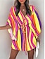 baratos Vestidos Estampados-Mulheres Vestido casual Bloco de cor Com Cordão Imprimir Decote V Minivestido Havaiana à moda Diário Férias Manga 3/4 Verão