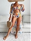 preiswerte Bikini-Sets-Damen Normal Badeanzug Bikinis Drei Stück Bademode Push-Up Hosen Tropisch Blätter V Ausschnitt Urlaub Strandbekleidung Badeanzüge