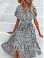 preiswerte Bedruckte Kleider-Damen schwarzes kleid Casual kleid Grünes Kleid Blumen Ditsy Blumig Vorne binden Bedruckt V Ausschnitt Midikleid Elegant Böhmen Hochzeit Party Kurzarm Sommer Frühling