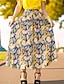 cheap Chiffon Skirts-Women&#039;s Skirt Swing Midi Skirts Chiffon Print Color Block Floral Date Casual Daily Spring &amp; Summer Chiffon Elegant Fashion Yellow Pink
