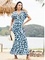 olcso Mintás ruhák-Női hétköznapi ruha Hasított Nyomtatott V-alakú Hosszú ruha Maxi ruha Vakáció Rövid ujjú Nyár