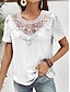 baratos Blusas e Camisas de mulher-Mulheres Blusa Renda Branco Manga Curta Decote Quadrado Verão
