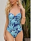 cheap One-piece swimsuits-Women&#039;s Normal Swimwear One Piece Swimsuit Push Up Tropical Leaves V Neck Vacation Beach Wear Bathing Suits