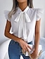baratos Tops básicos de mulher-Camisa Social Blusa Mulheres Preto Branco Vinho Tecido Cordões Frufru Rua Diário Moda Decote V Normal S