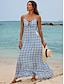 Χαμηλού Κόστους Print Φορέματα-Γυναικεία Σιφόν Γεωμετρικό γραβάτα μπροστά Κροσσός Λαιμόκοψη V Μακρύ φόρεμα Χαβανέζα Διακοπές Αμάνικο Καλοκαίρι