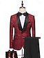 cheap Suits-Black White Pink Men&#039;s Wedding Suits Jacquard Floral 2 Piece Tailored Fit Single Breasted One-button 2024