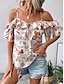 cheap Women&#039;s Blouses &amp; Shirts-Women&#039;s Shirt Blouse Floral Print Daily Vacation Casual Short Sleeve Cold Shoulder White Summer