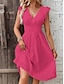 Χαμηλού Κόστους απλά φορέματα-Γυναικεία Καθημερινό φόρεμα Μίντι φόρεμα Με Βολάν Βασικό Καθημερινό Λαιμόκοψη V Αμάνικο Μαύρο Λευκό Σκούρο Ροζ Χρώμα