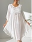 baratos Vestidos de renda branca-Mulheres Minivestido Vestido branco Vestido de renda Camisetão Vestido de verão Roupa de rua Básico Casual Férias Rua Feriado Normal Manga 3/4 Gola Redonda Preto Branco Azul Laranja Verão