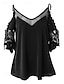cheap Basic Women&#039;s Tops-Shirt Blouse Women&#039;s Black Plain Lace Cold Shoulder Street Daily Fashion V Neck Regular Fit S